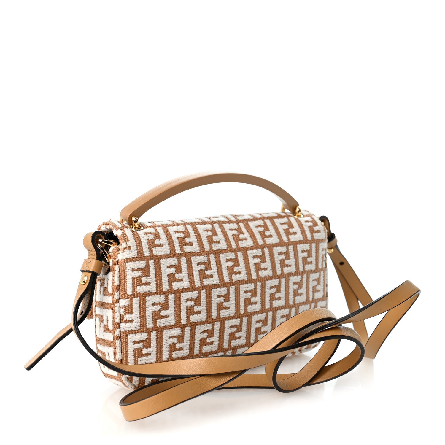Fendi Raffia Chenille Vitello FF Phone Baguette  Naturale White 2 of 9