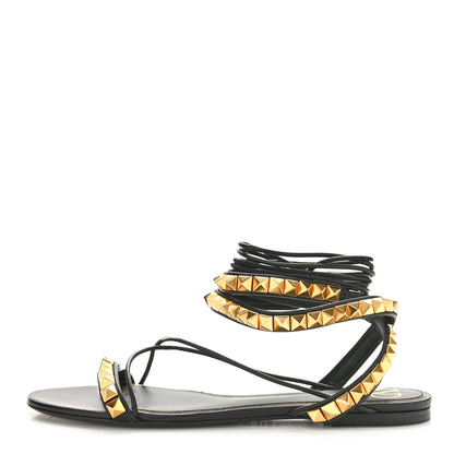 Valentino Garavani Calfskin Rockstud No Limit Gladiator Flat Sandals 40.5 Black 1 of 9