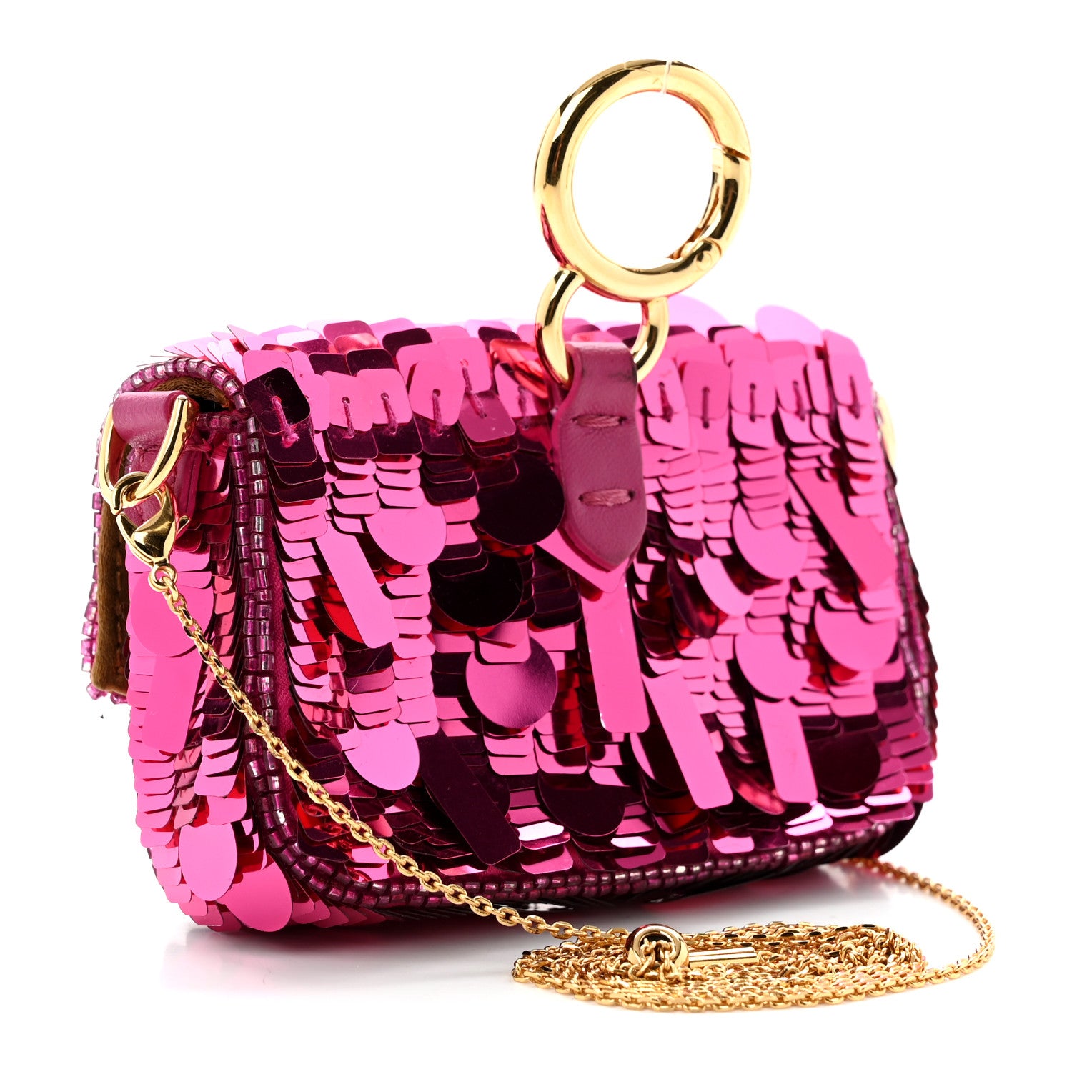 Fendi Sequin Paillettes Shiny Nappa Sex and the City Nano Maxi Buckle Baguette Charm Ciclamino Pilar 3 of 10
