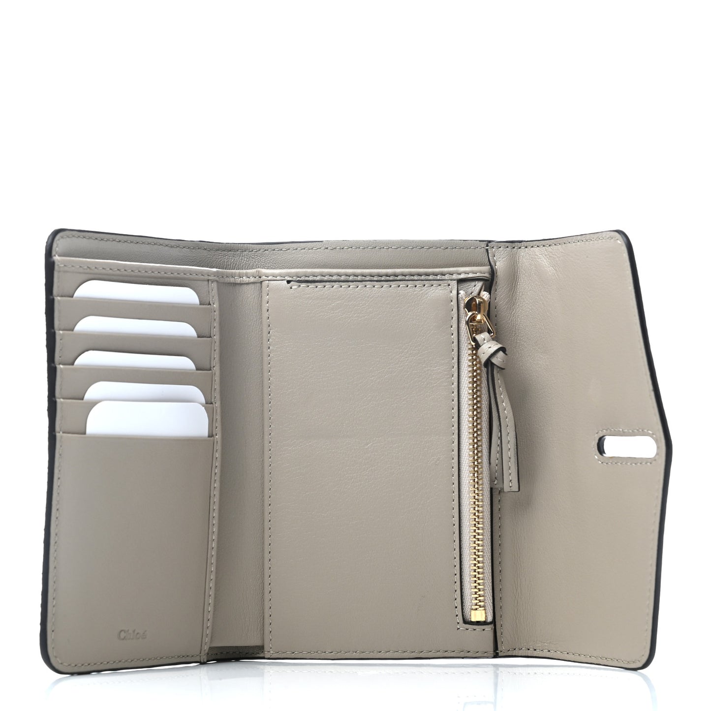 Calfskin Suede Circle C Compact Wallet Pastel Grey