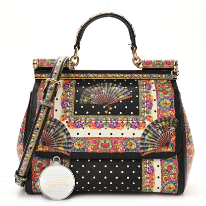 Dolce & Gabbana Dauphine Fan Foulard Medium Miss Sicily Satchel Black Multicolor 1 of 17