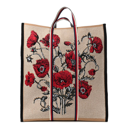 Gucci Canvas Woven Floral Embroidered Vertical Tote Beige Multicolor 1 of 9
