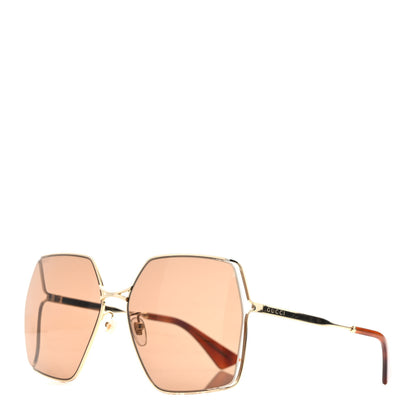 Gucci Metal Square Frame Sunglasses GG0817S Gold 1 of 8