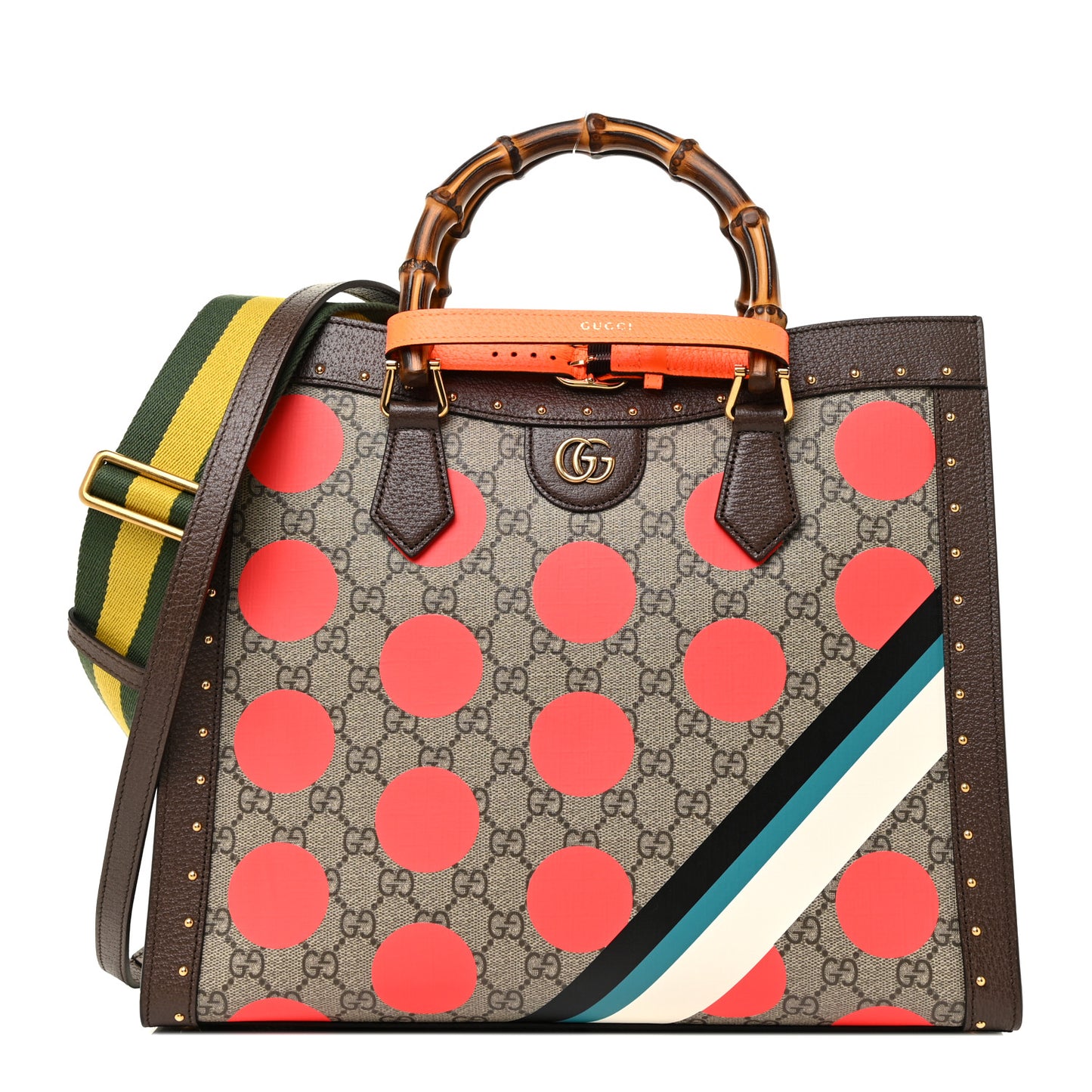 GG Supreme Monogram Equestrian Medium Diana Tote Bag Beige Multicolor New Acero