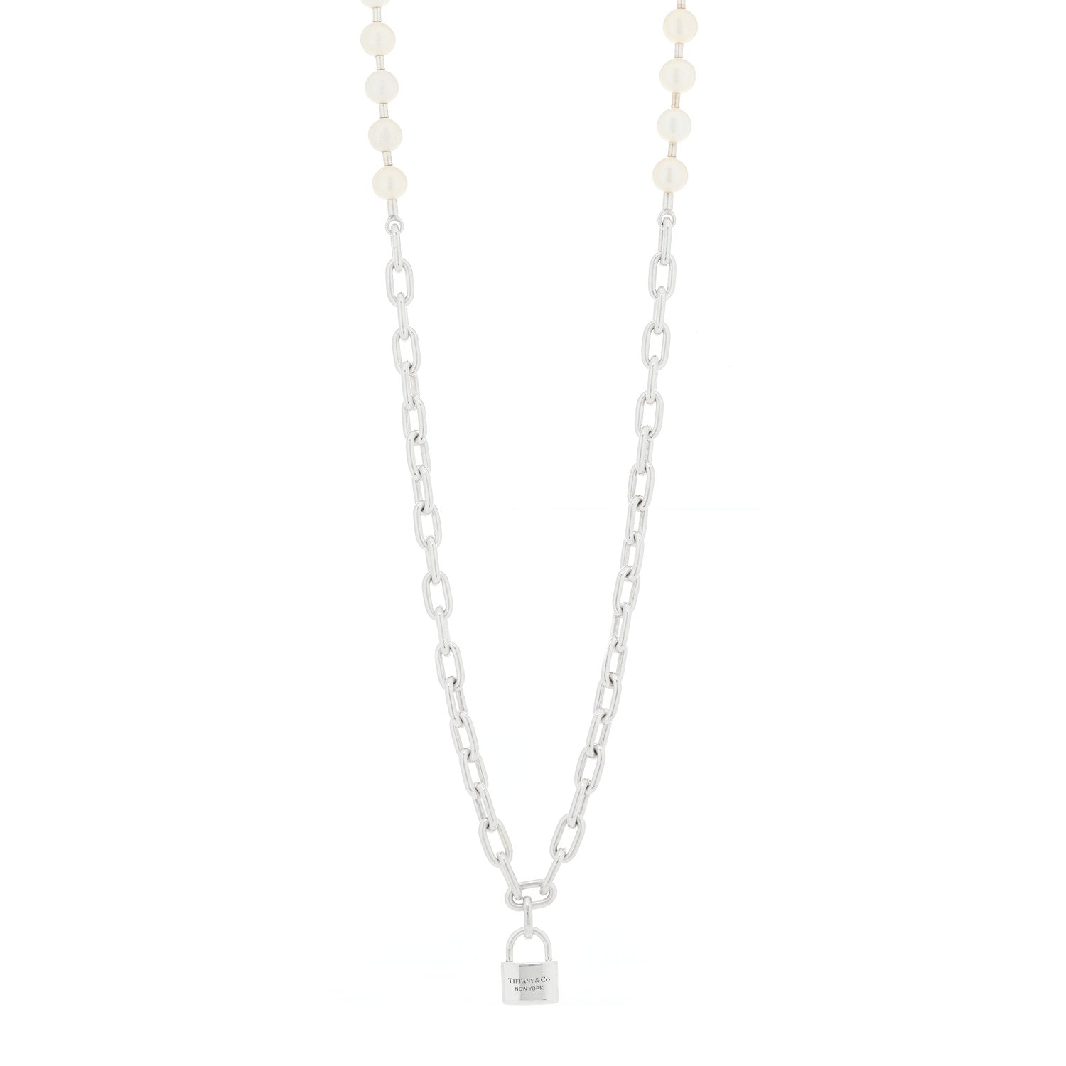 Tiffany Sterling Silver Pearl HardWear Lock Necklace 1 of 5