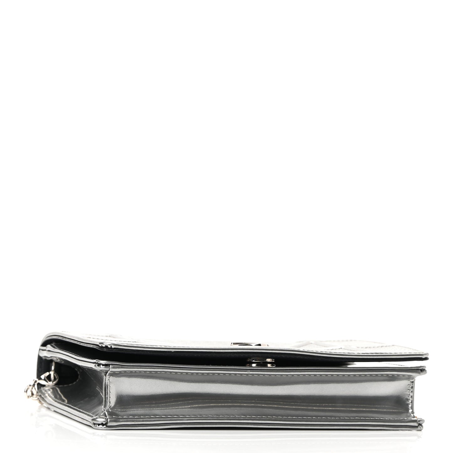 Metallic Patent Micro-Cannage Diorama Wallet on Chain Pouch Silver