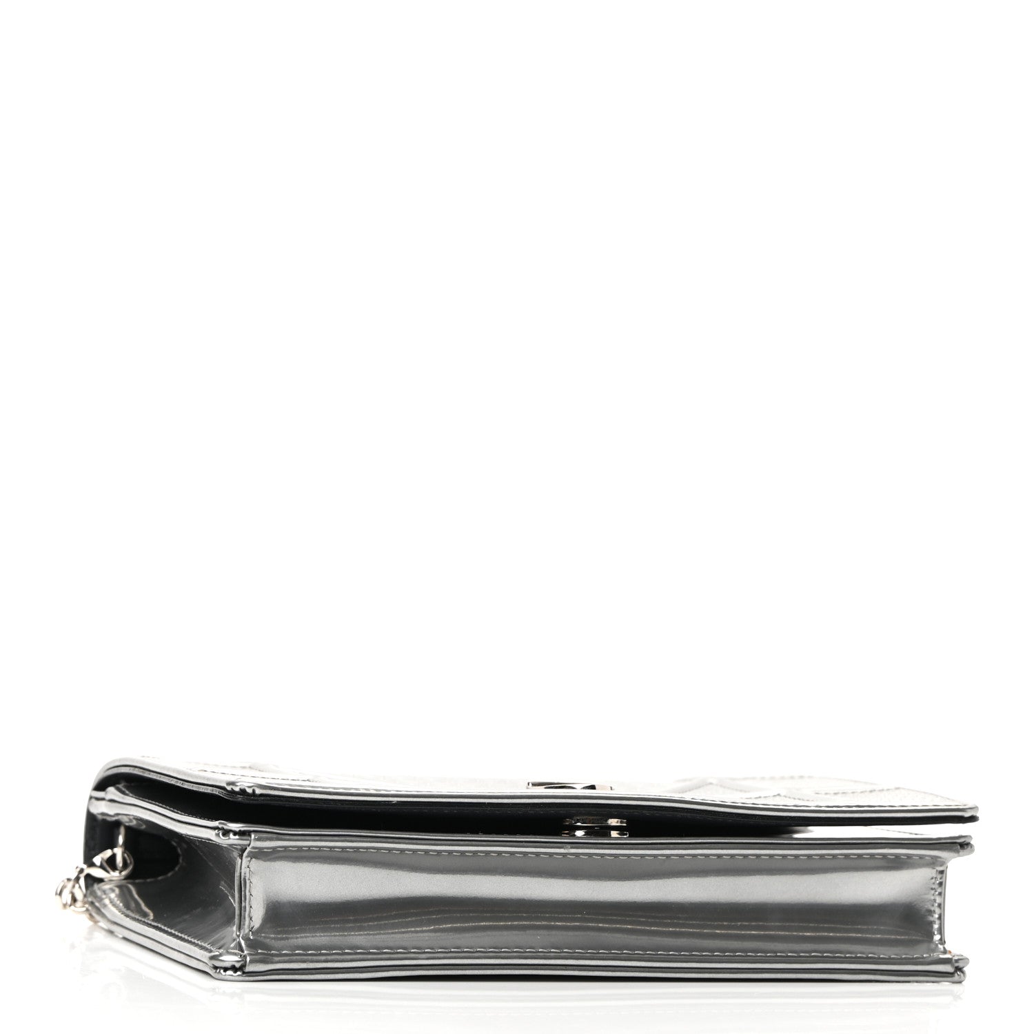 Christian Dior Metallic Patent Micro-Cannage Diorama Wallet on Chain Pouch Silver 4 of 9