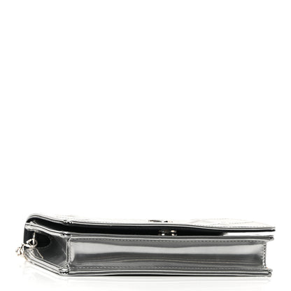Christian Dior Metallic Patent Micro-Cannage Diorama Wallet on Chain Pouch Silver 4 of 9