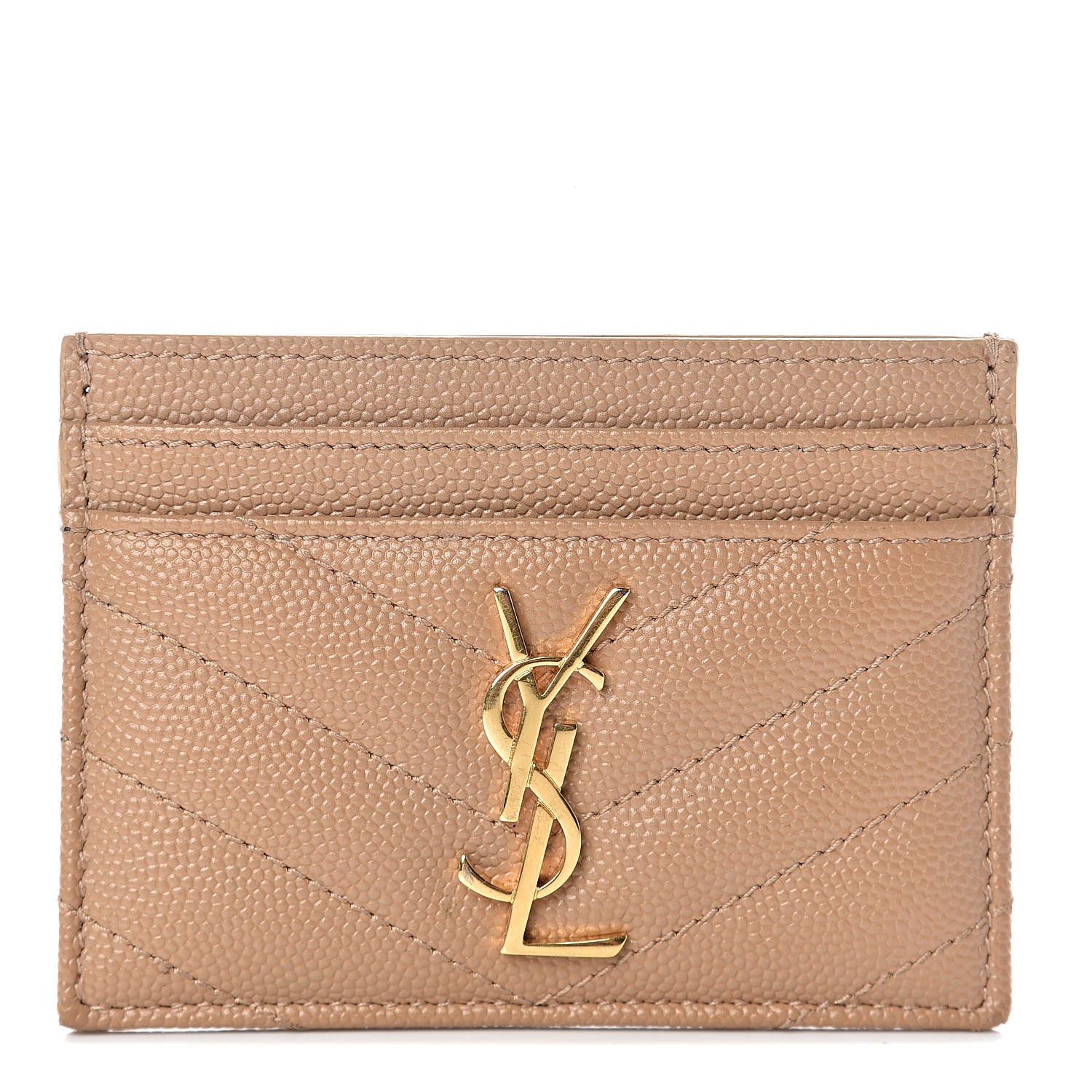 Saint Laurent Grain De Poudre Matelasse Chevron Monogram Credit Card Case Cork 1 of 7