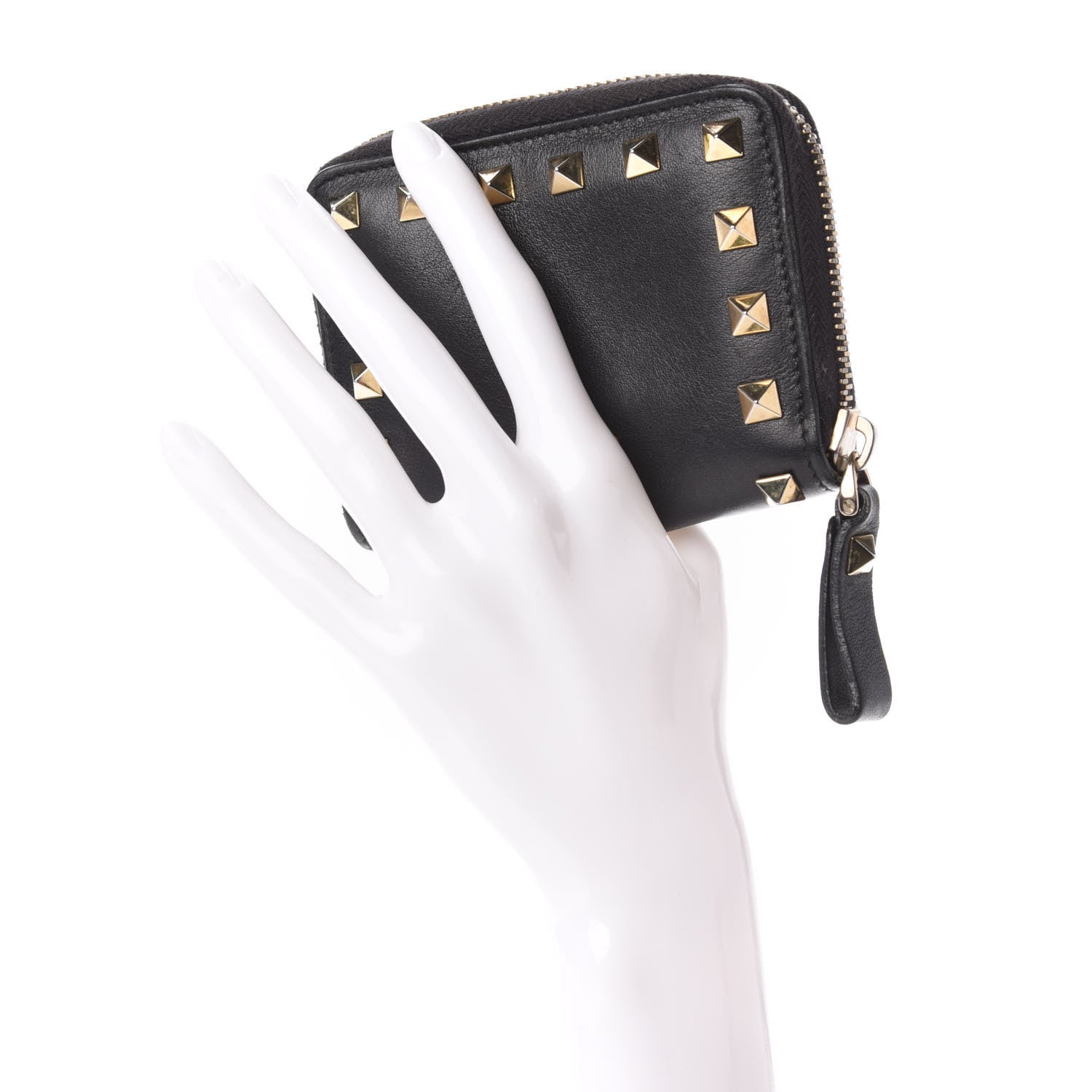 Valentino Garavani Vitello Rockstud Zip Around Card Holder Wallet Black 2 of 7