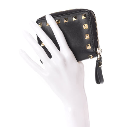 Valentino Garavani Vitello Rockstud Zip Around Card Holder Wallet Black 2 of 7