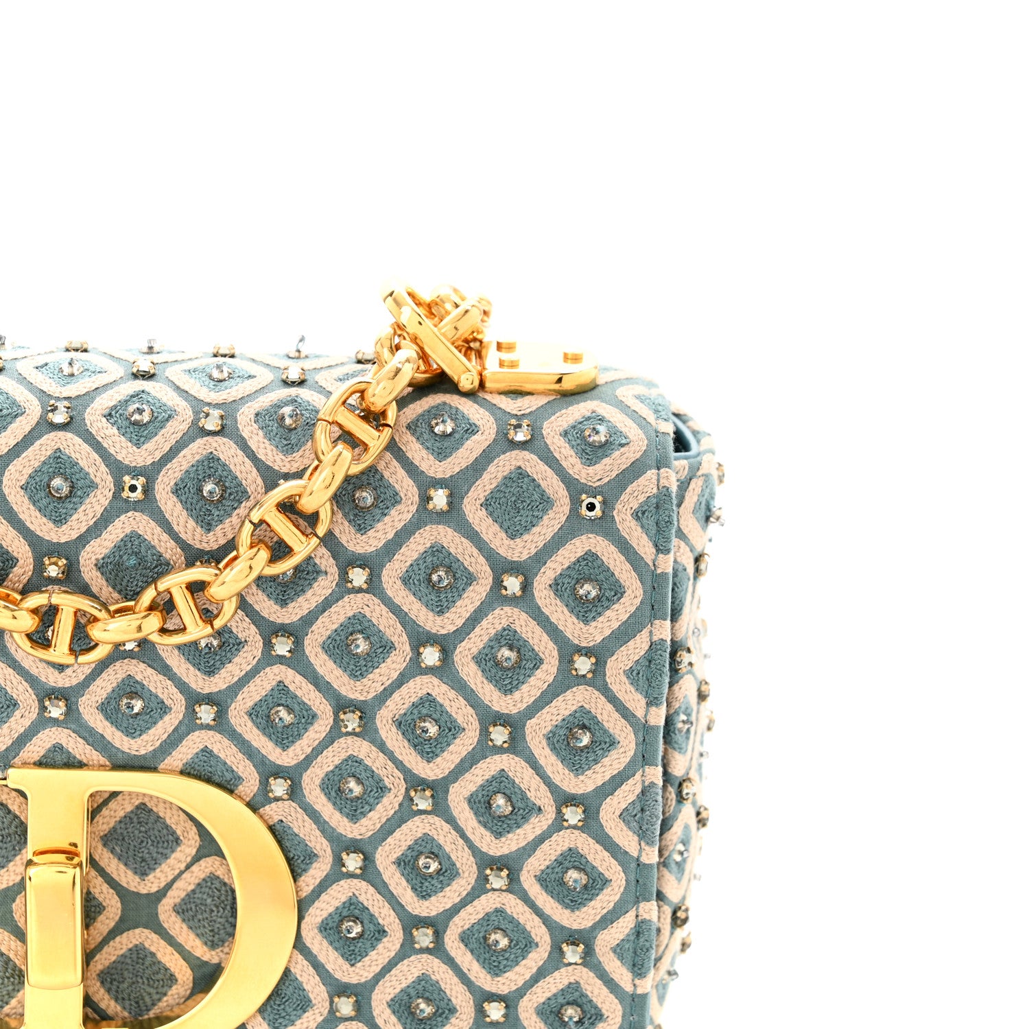 Christian Dior Calfskin Strass Embroidered Small Caro Bag Blue 11 of 13
