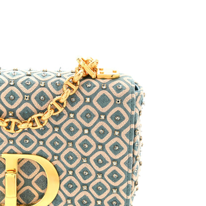 Christian Dior Calfskin Strass Embroidered Small Caro Bag Blue 11 of 13