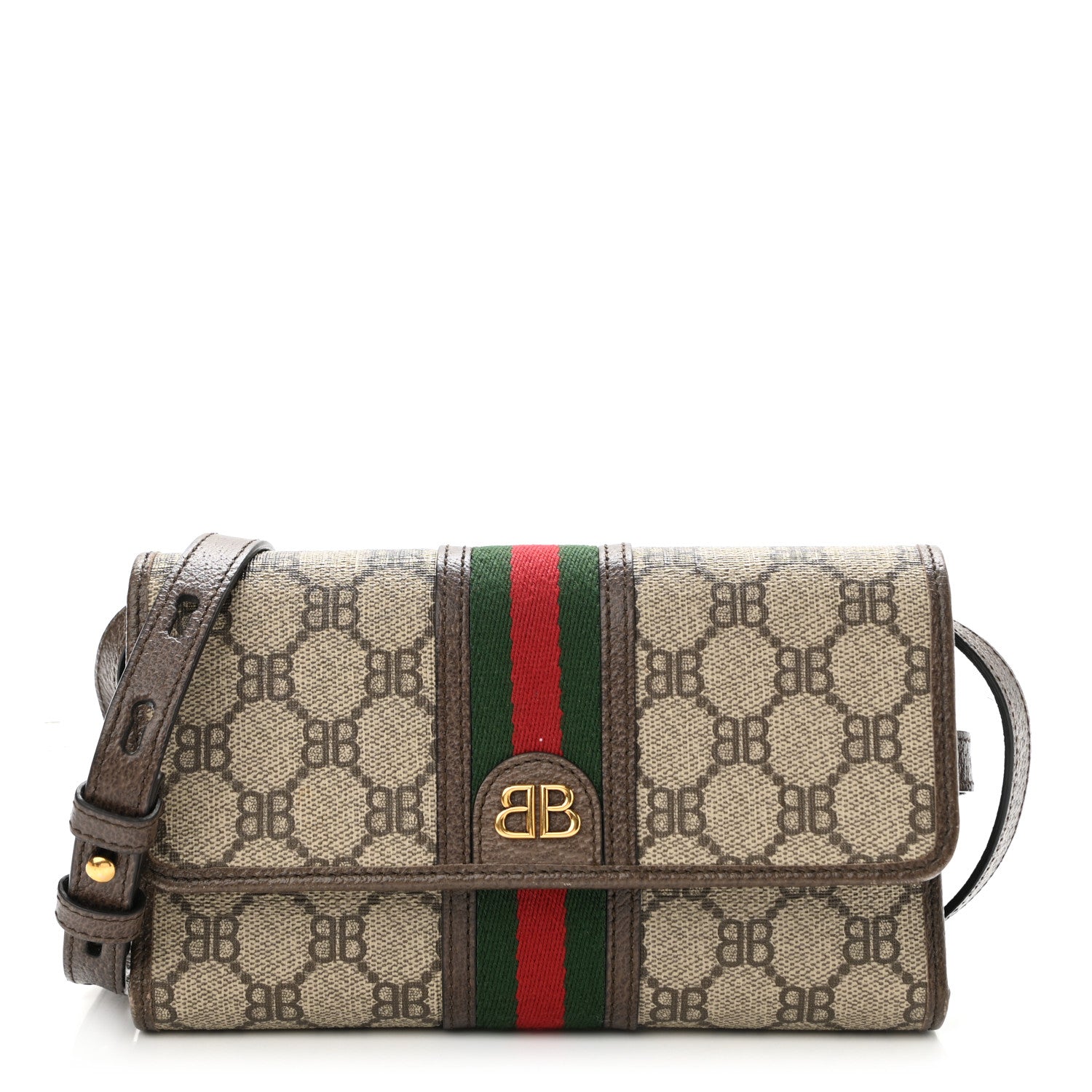 Gucci X BALENCIAGA BB Supreme Monogram Web Ophidia Crossbody Wallet Beige New Acero 1 of 13