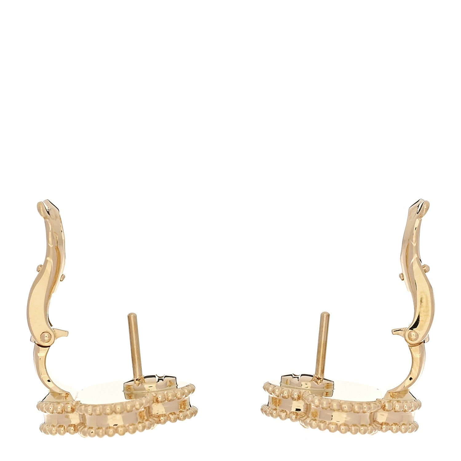 Van Cleef & Arpels 18K Yellow Gold Guilloche Vintage Alhambra Earrings 3 of 5