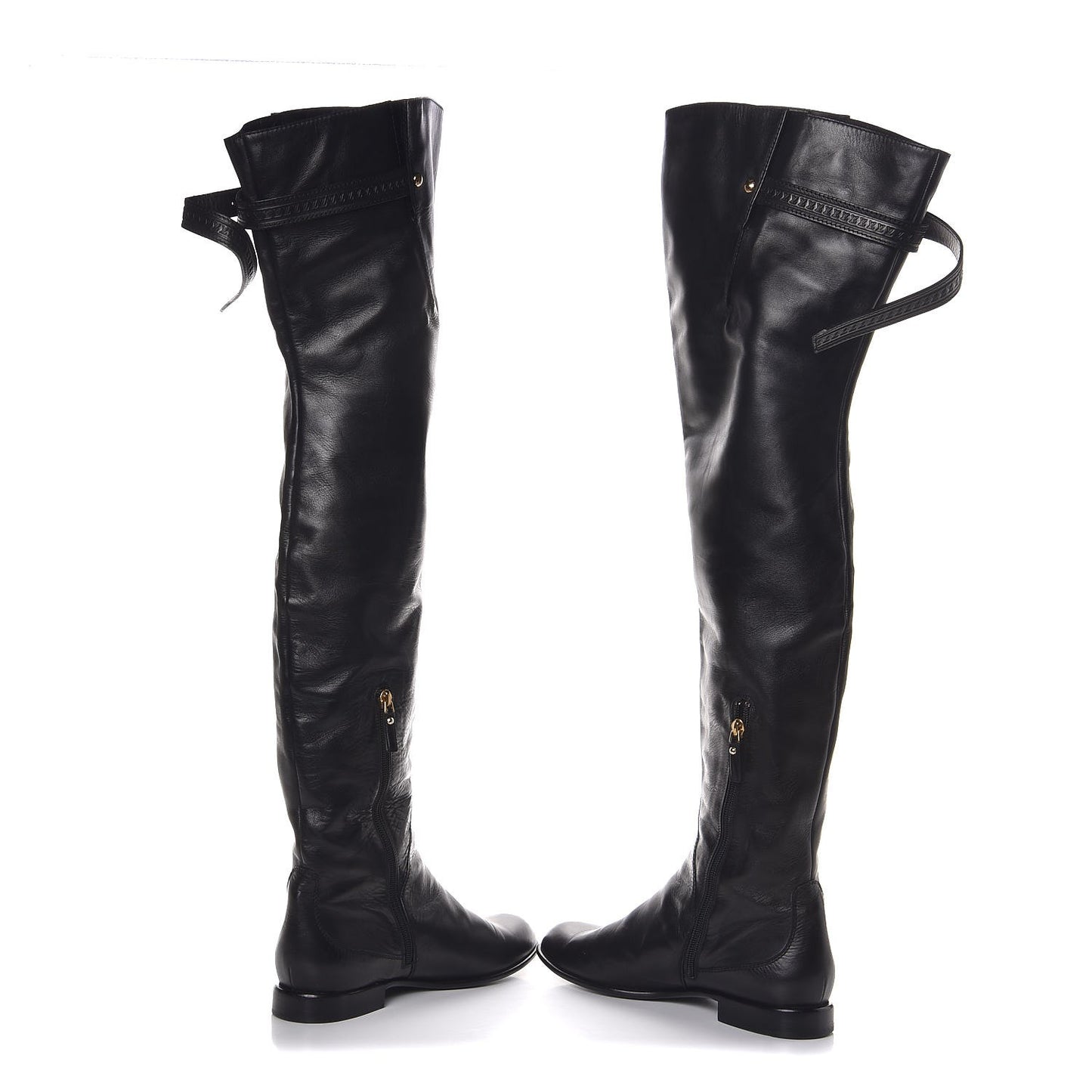 Calfskin Knee High Flat Boots 40 Black