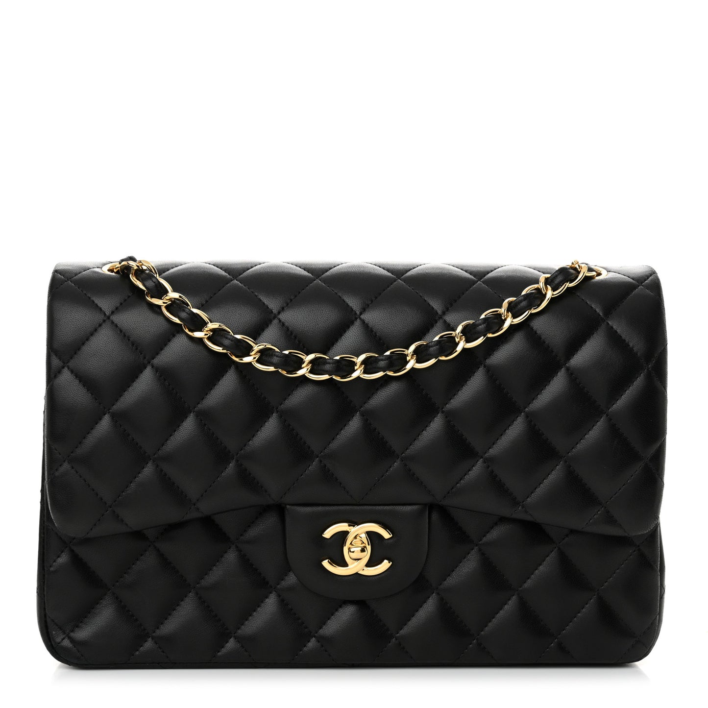 Lambskin Quilted Jumbo Double Flap Black