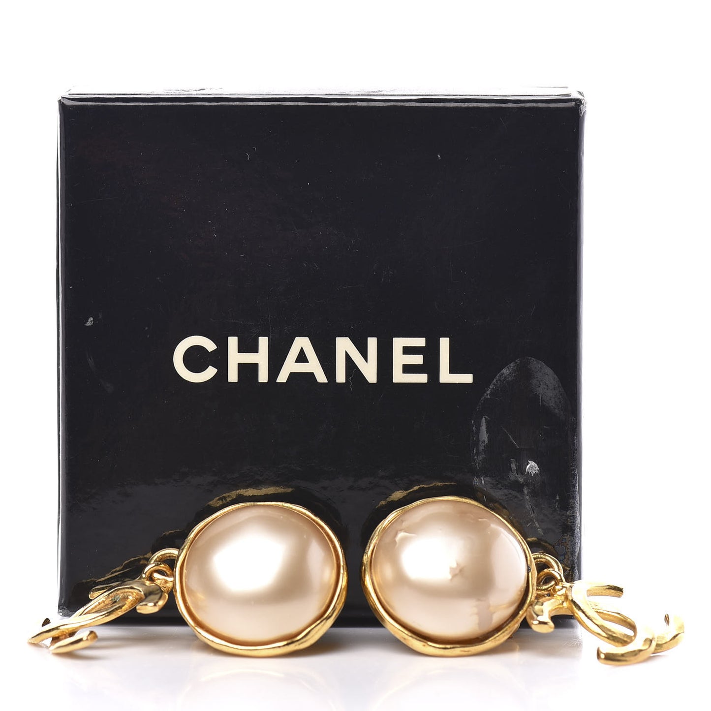 Pearl CC Dangle Clip On Earrings Gold