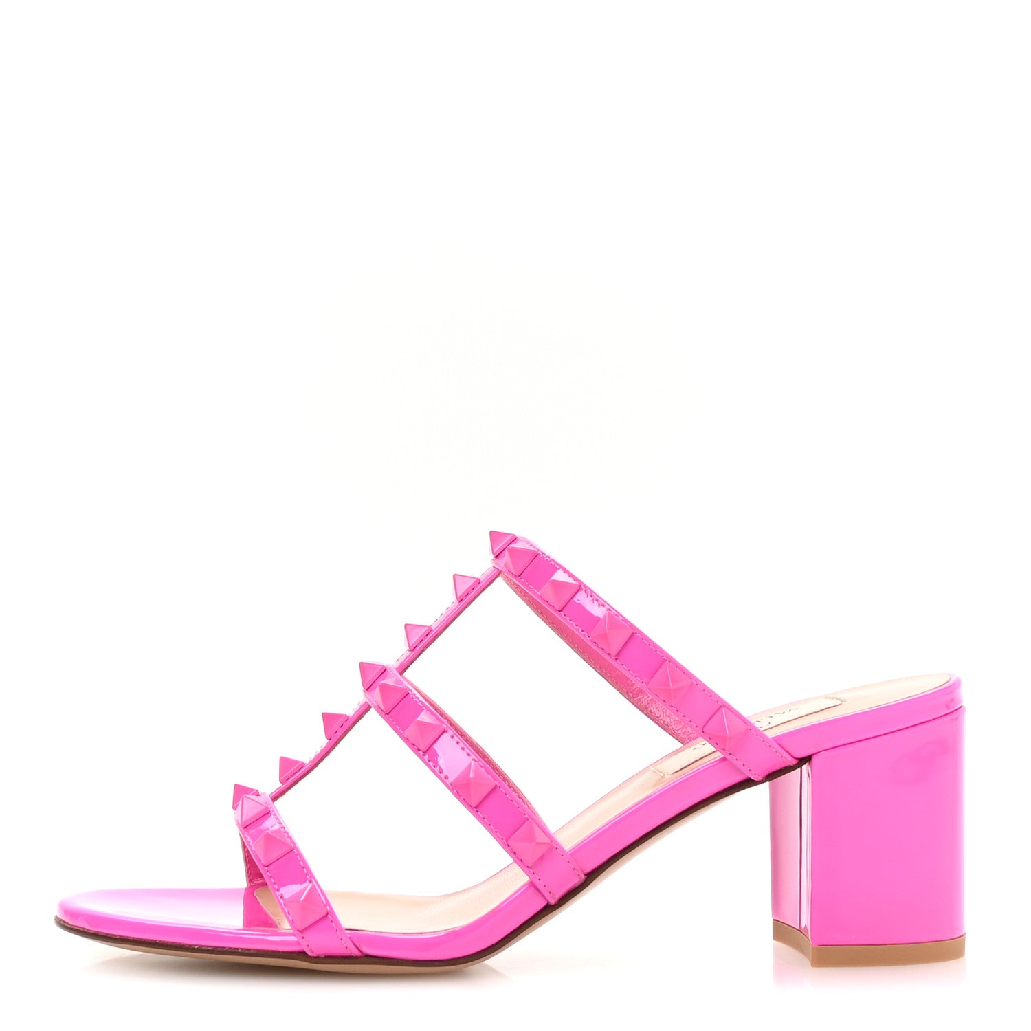 Valentino Garavani Patent Lacquered Monochrome Rockstud 60mm Caged Slide Sandals 37 Pink PP 1 of 9
