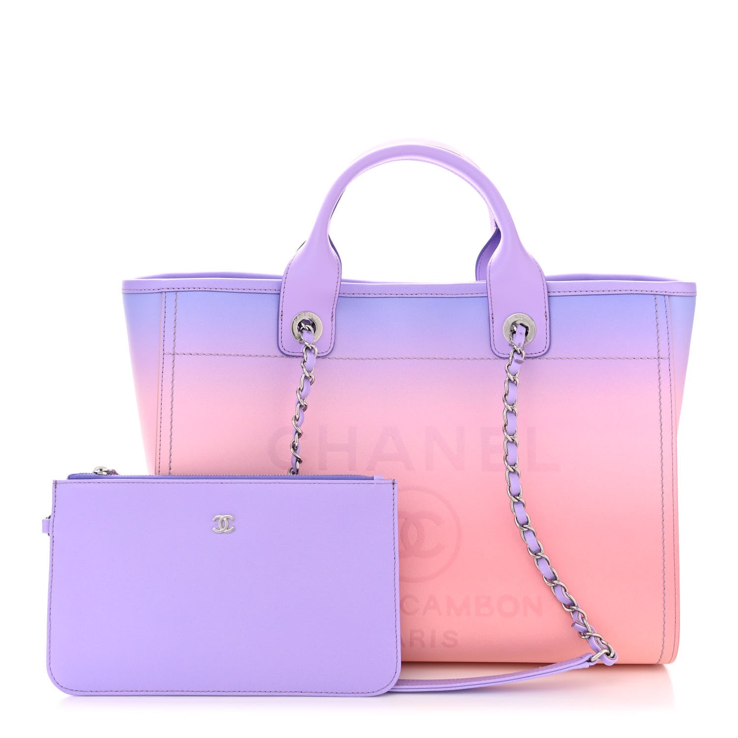 Chanel Shaded Calfskin Small Deauville Tote Light Purple Pink Coral 3 of 12