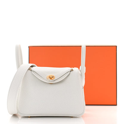 Hermes Taurillon Clemence Mini Lindy 20 New White 11 of 11