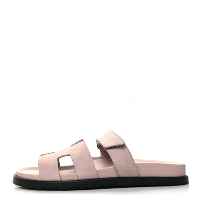 Hermes Suede Goatskin Womens Chypre Sandals 41 Rose Porcelaine 1 of 8