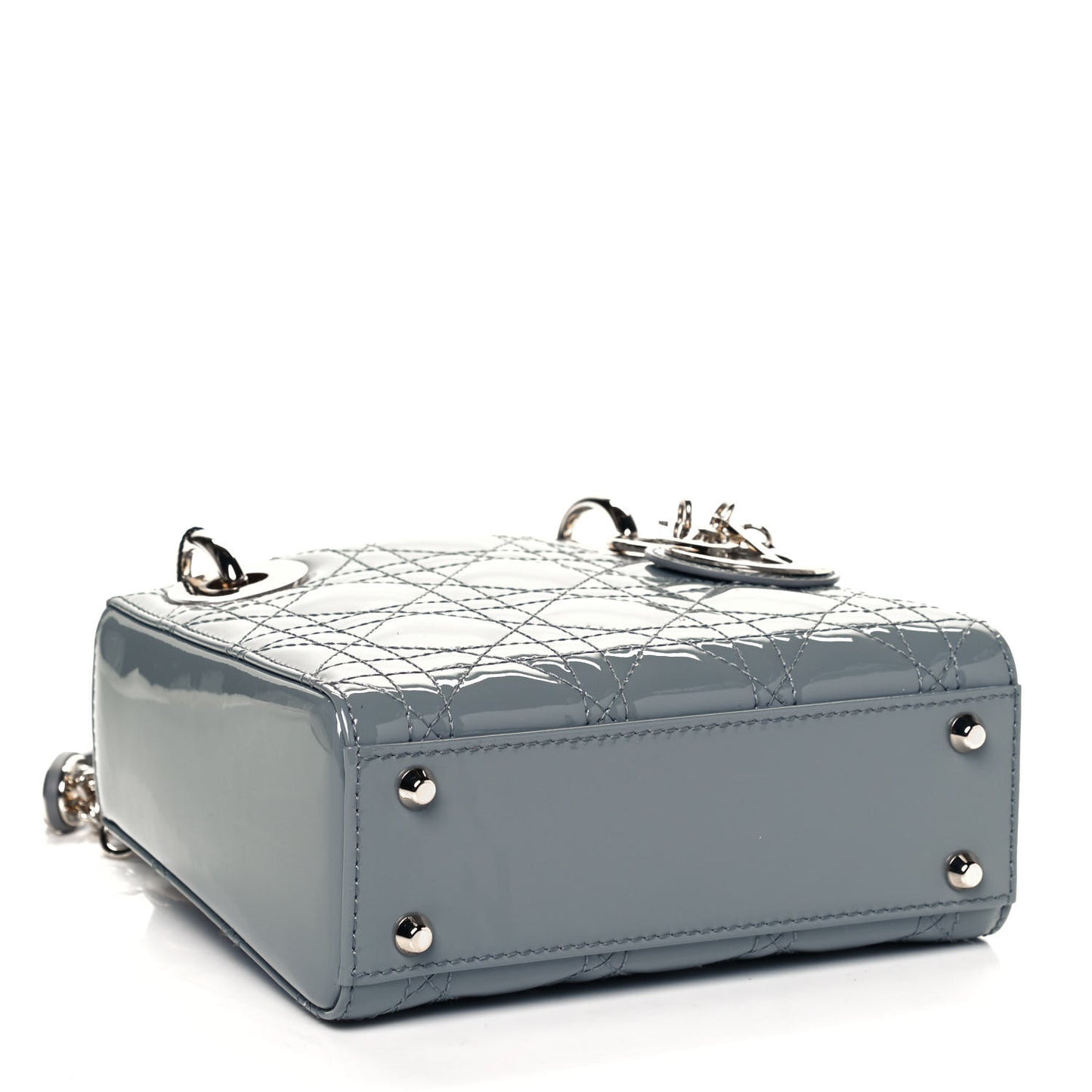 Patent Cannage Mini Lady Dior Grey Stone