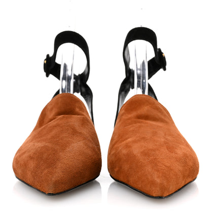 Prada Suede Pointed Toe Ankle Strap Flats 36.5 Brown Black 3 of 9