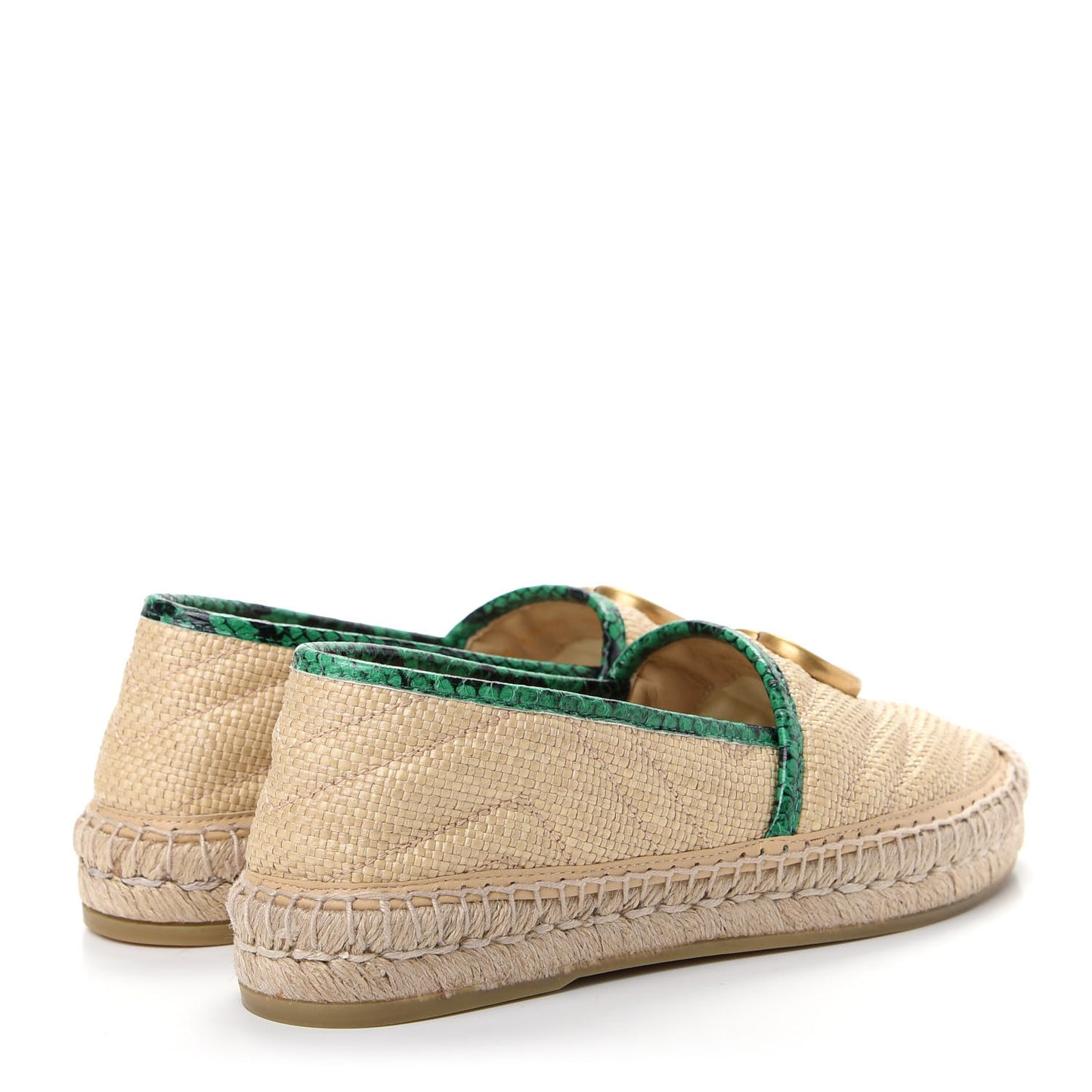 Straw Elaphe Matelasse GG Marmont Espadrilles 35.5 Natural New Shamarock