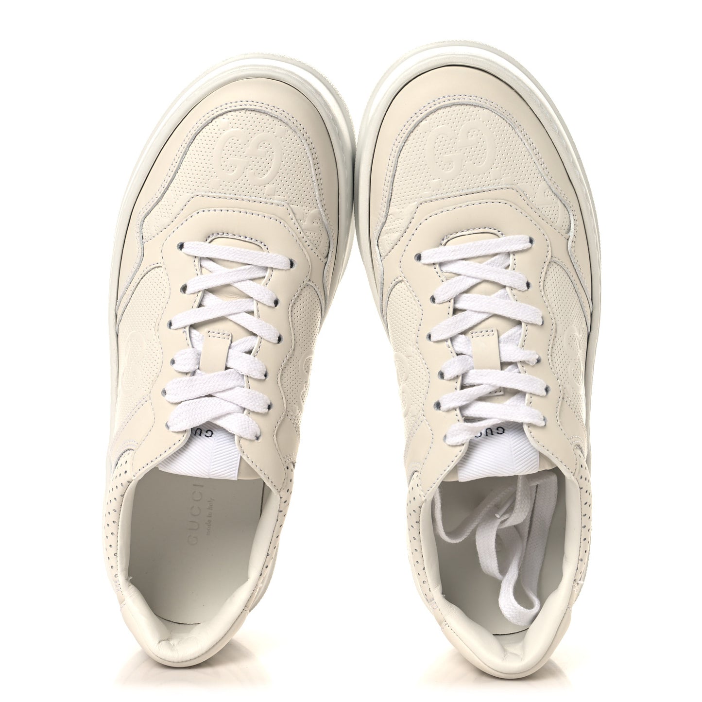Calfskin GG Tennis Embossed Perforated Womens Platform 55mm Sneakers 39 Great White