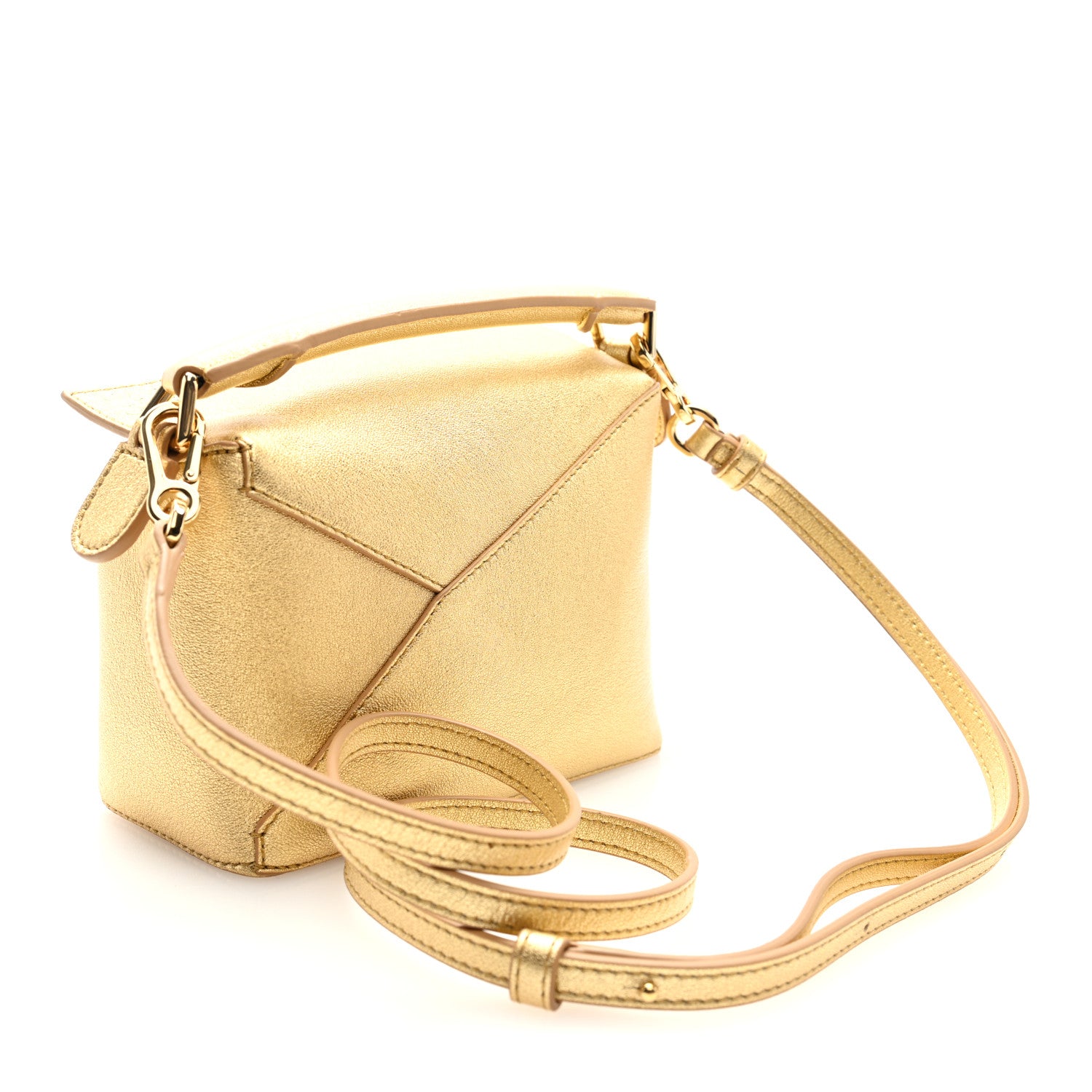 LOEWE ゴールドケース Loewe Laminated Lambskin Mini Puzzle Edge Bag Gold 1792038