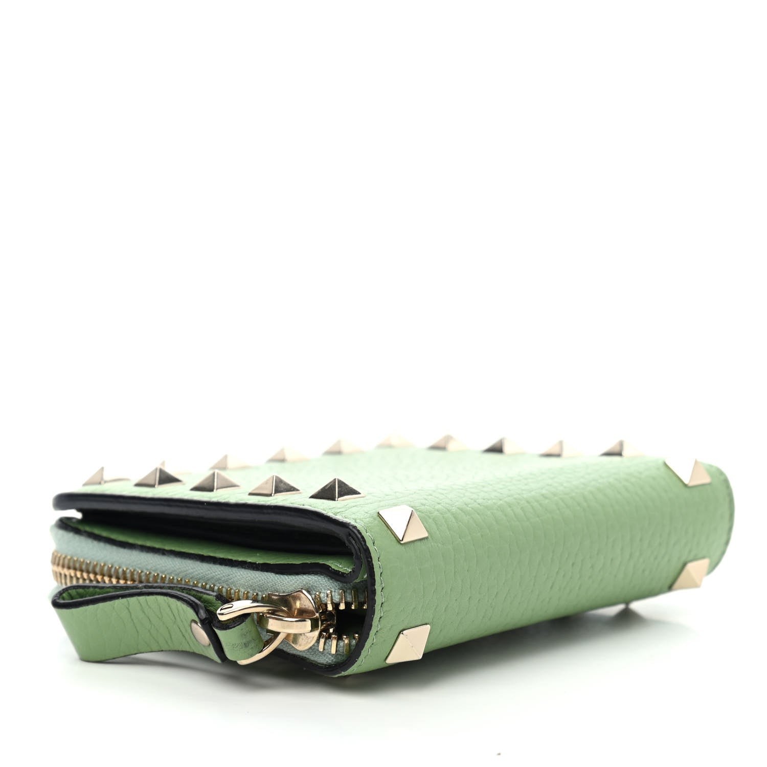 Valentino Garavani Pebbled Calfskin Rockstud Compact Zip Around Wallet Powder Green 4 of 4