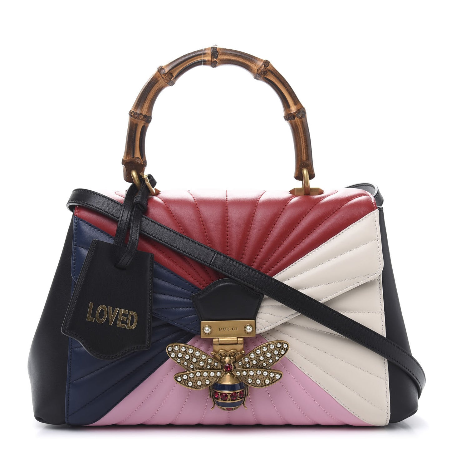 Calfskin Bamboo Trapuntata Queen Margaret Top Handle Bag Blue Agata Hibiscus Red Mystic White Sugar Pink