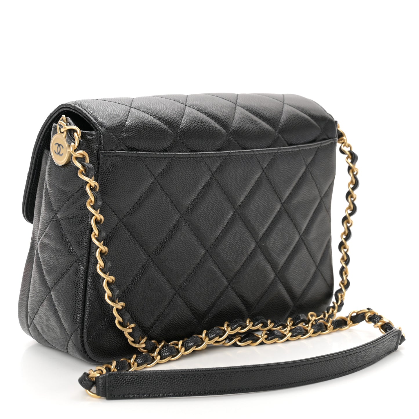 Shiny Caviar Quilted Small Flap Black