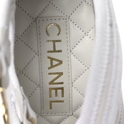 Chanel Lambskin Metal Mary Jane Pumps 37 White Black 9 of 11