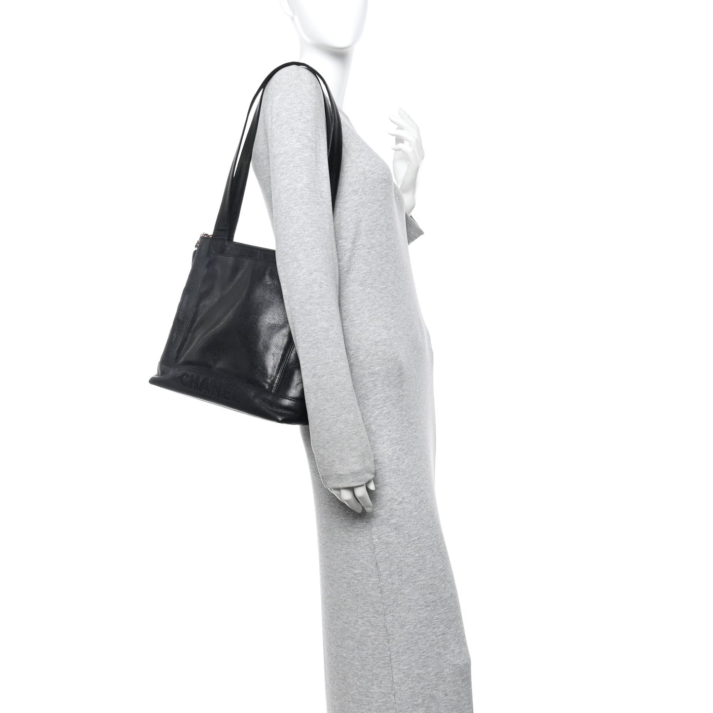 Caviar Logo Shoulder Bag Black