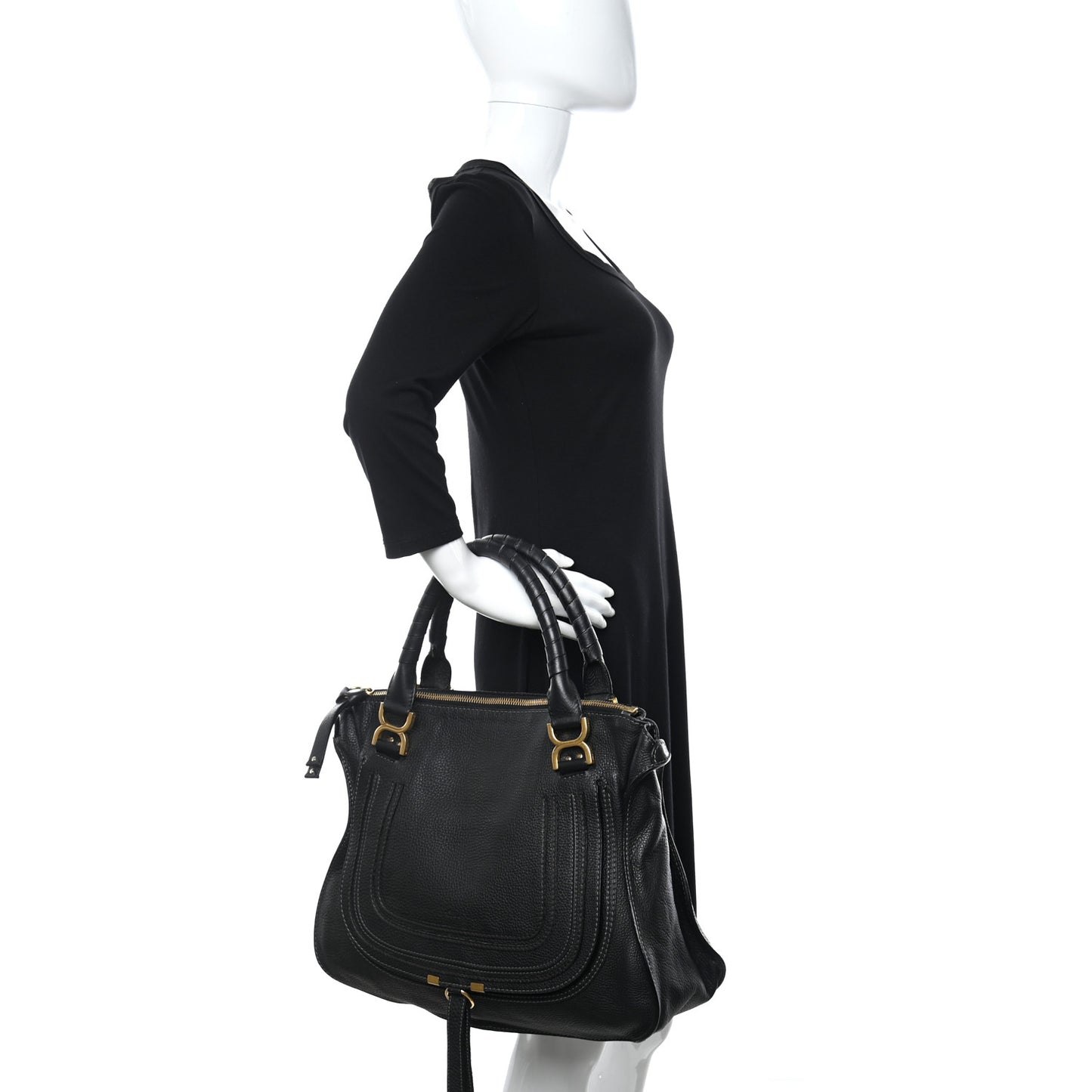 Calfskin Large Marcie Satchel Black