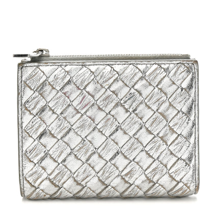 Bottega Veneta Metallic Nappa Intrecciato Small Bi-Fold Zip Wallet Silver 1 of 8