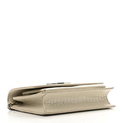 Saint Laurent Calfskin Crocodile Embossed Monogram Sunset Chain Wallet Blanc Vintage 4 of 12