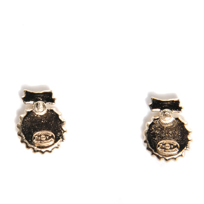 Chanel Enamel CC Ribbon Earrings Black Gold 3 of 5
