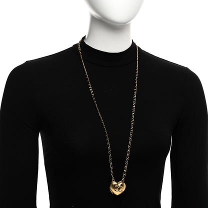Chanel Lambskin CC Heart Mirror Locket Necklace Gold 2 of 6