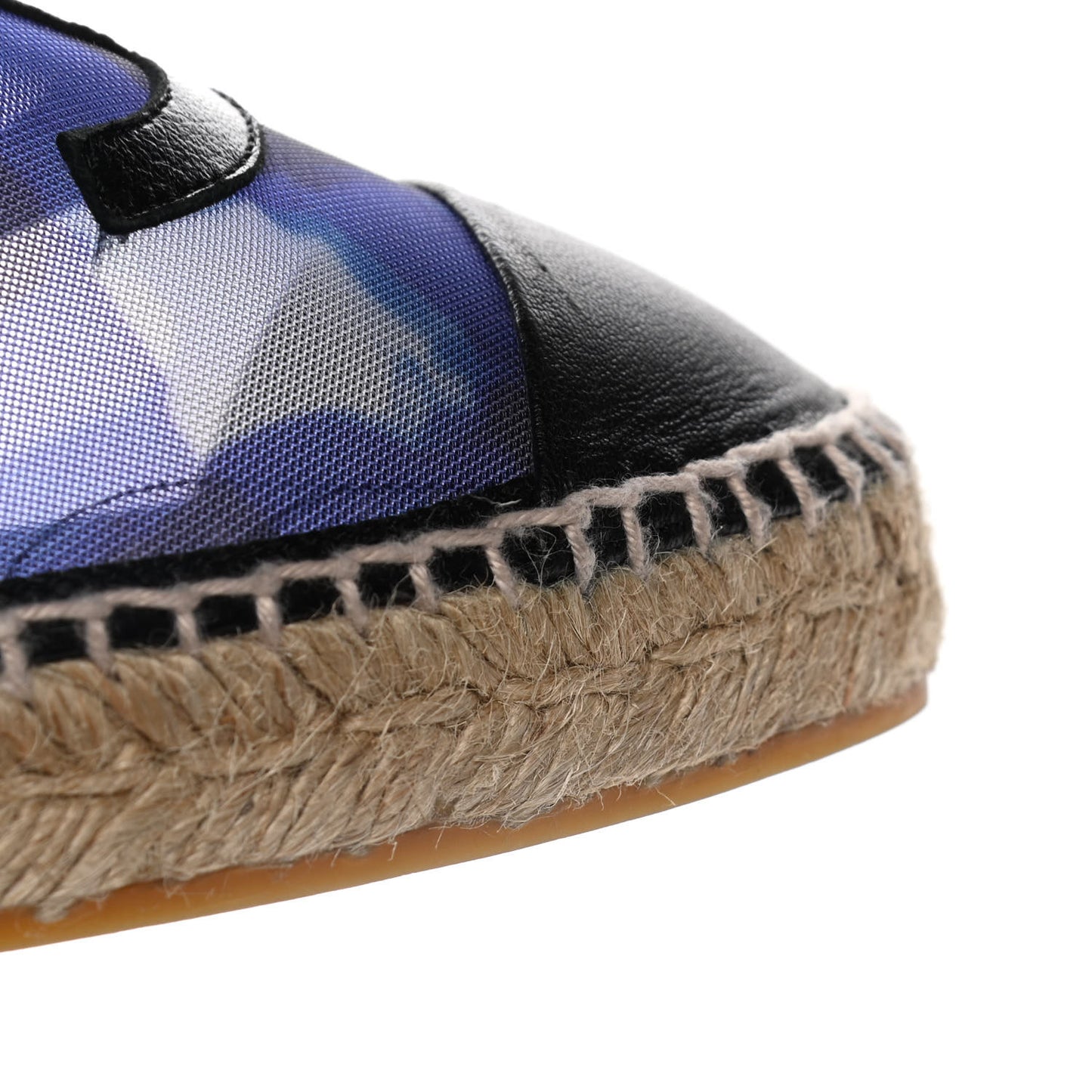 Mesh Lambskin Check Print CC Espadrilles 41 Blue Black White