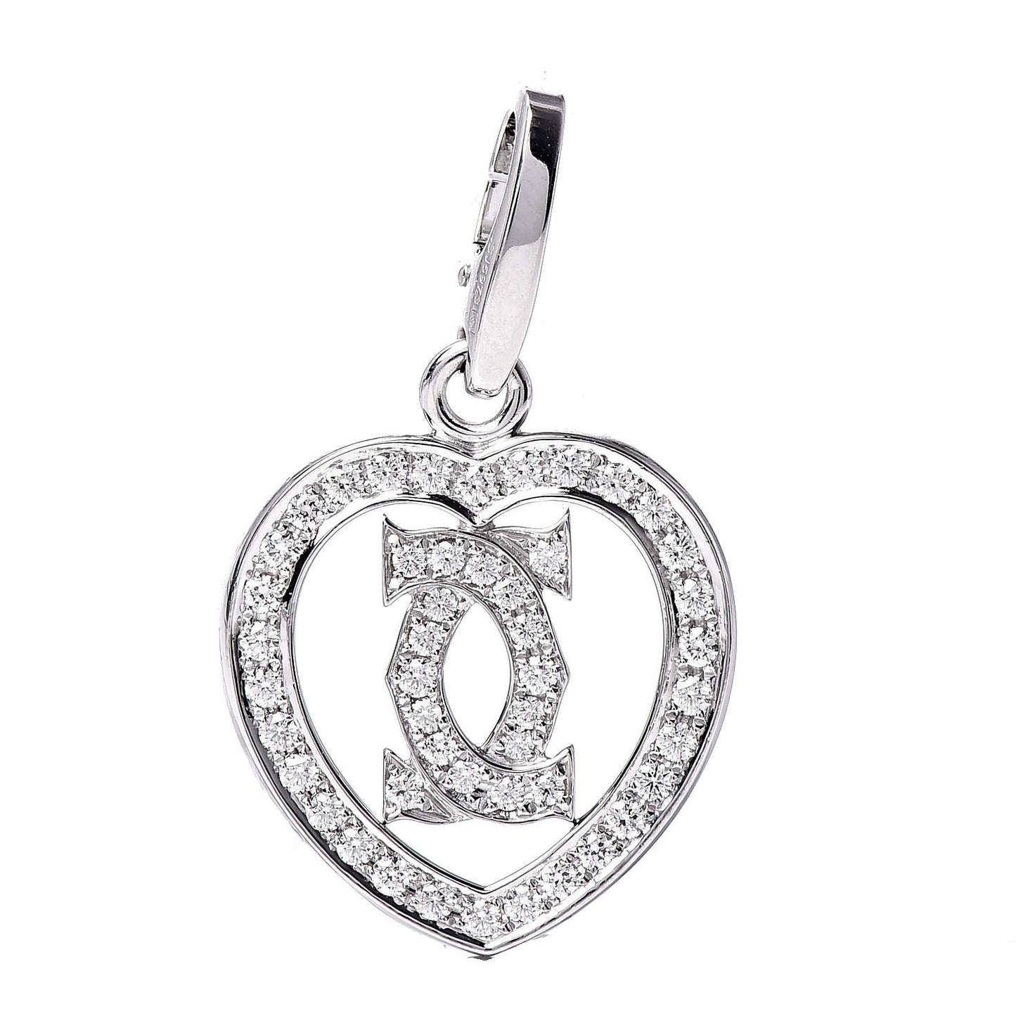 18K White Gold Diamond Heart Double C Pendant