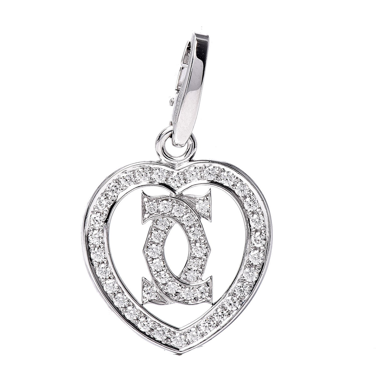 Cartier 18K White Gold Diamond Heart Double C Pendant 1 of 3
