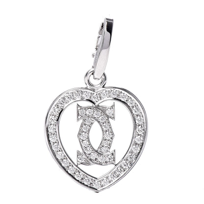 Cartier 18K White Gold Diamond Heart Double C Pendant 1 of 3