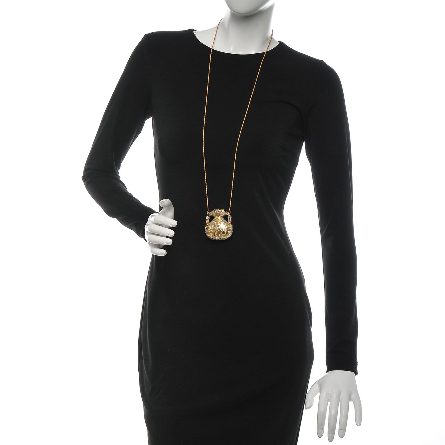 Crystal Minaudiere Pill Box Necklace Gold