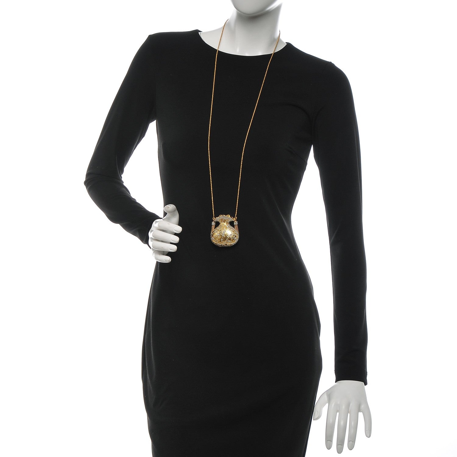 Judith Leiber Crystal Minaudiere Pill Box Necklace Gold 2 of 6