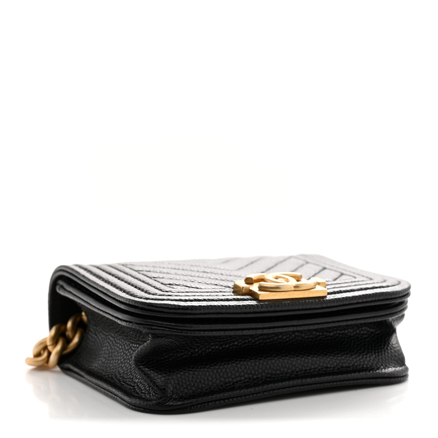 Caviar Chevron Quilted Boy Flap Waist Belt Bag Black