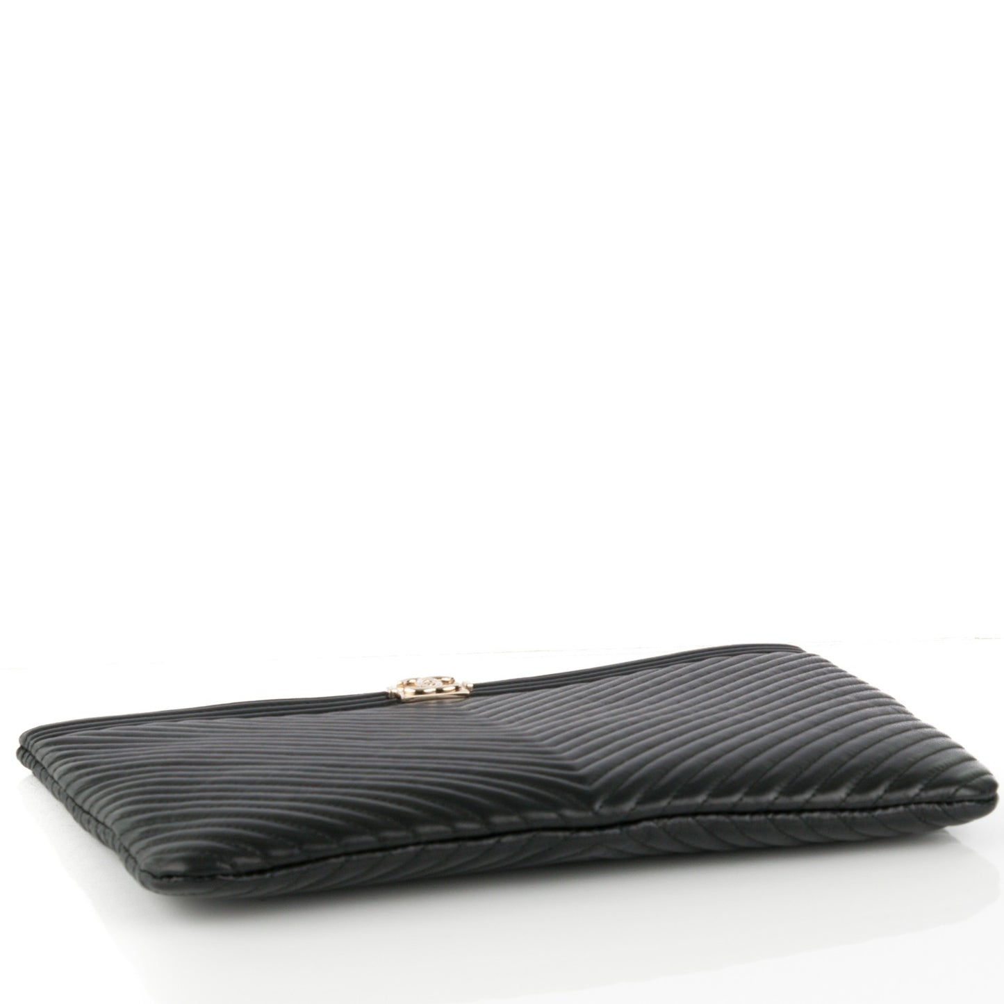 Calfskin Chevron Medium Boy Cosmetic Case Black