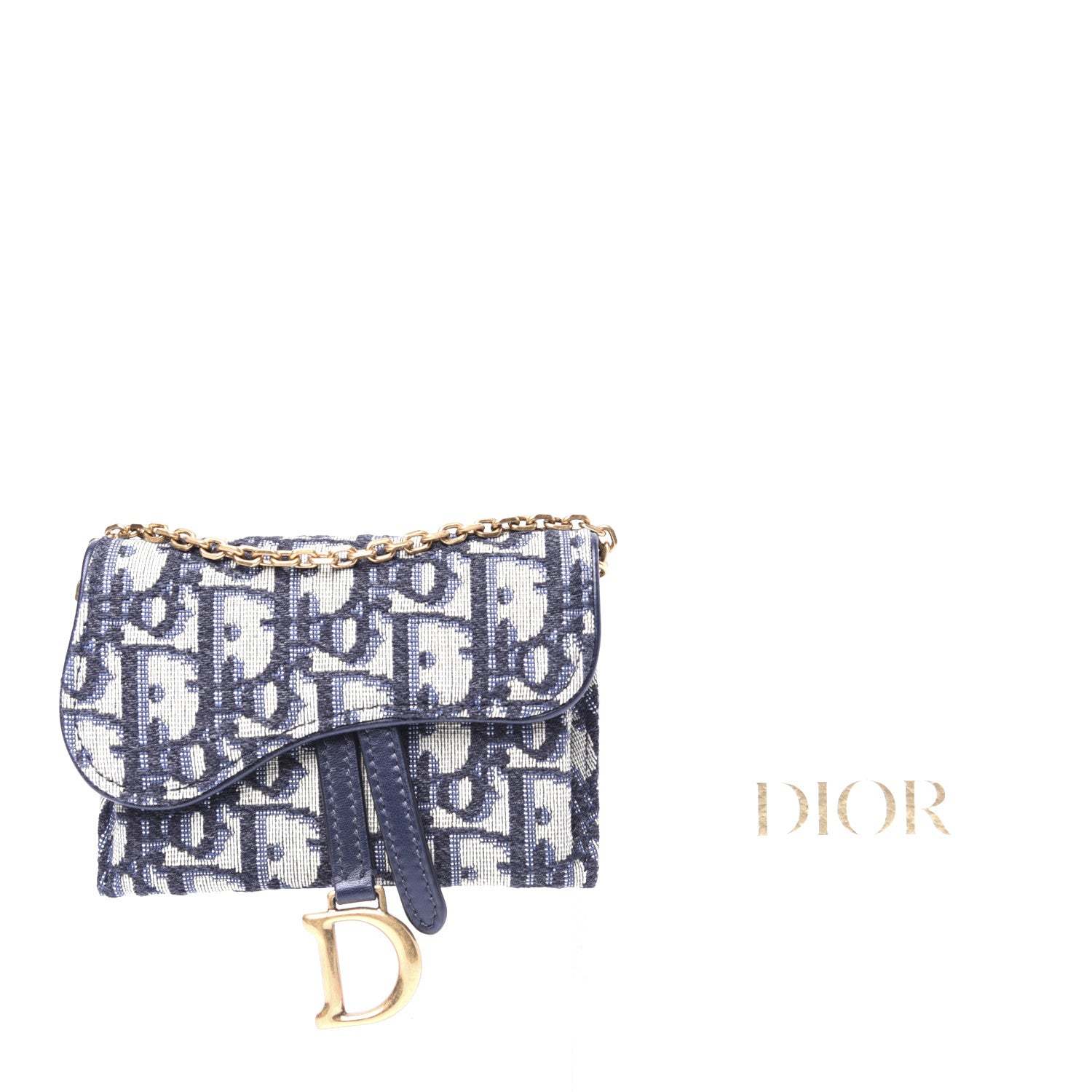 Christian Dior Oblique Nano Saddle Chain Pouch Blue 10 of 10